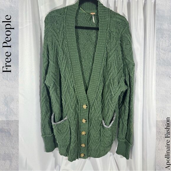 FREE PEOPLE CARDI IN DARK PINE MEDIUM NWOT - Picture 4 of 7